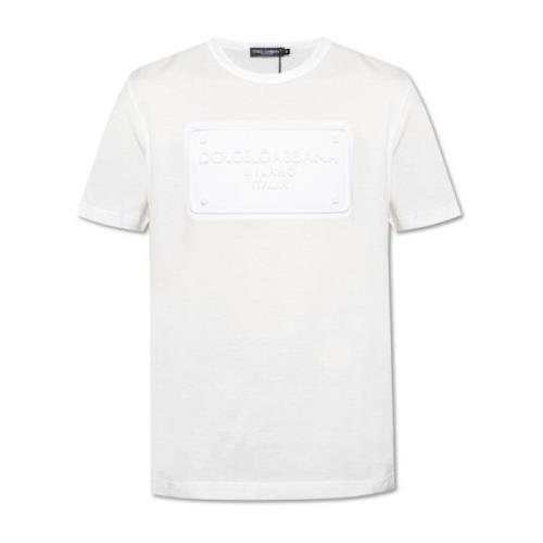 Katoenen T-shirt met logo Dolce & Gabbana , White , Heren