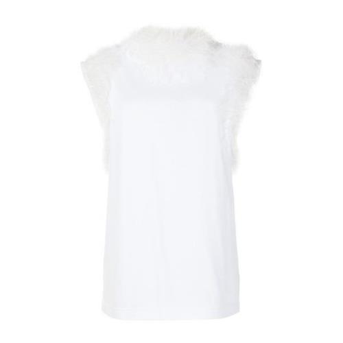 Mouwloze top met luxe veerdetail Dolce & Gabbana , White , Dames