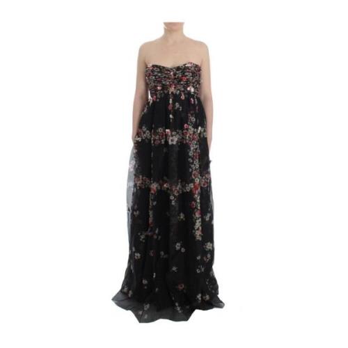 Luxe Bloemenprint Zijden Catwalk Jurk Dolce & Gabbana , Black , Dames