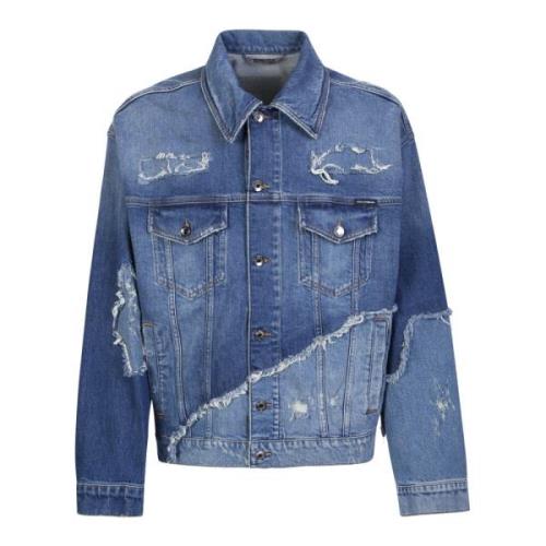 Blauwe Patchwork Denim Jas voor Heren Dolce & Gabbana , Blue , Heren