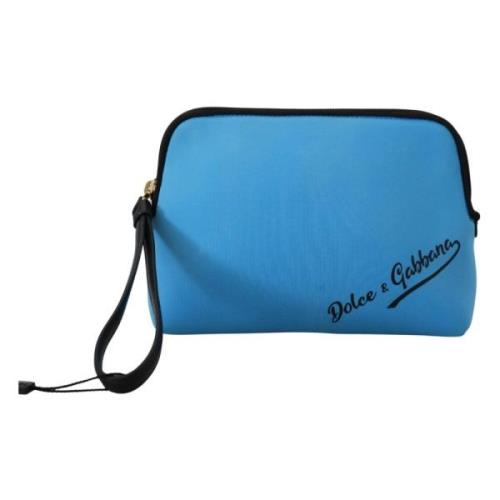 Blauwe Logo Print Handtas Luipaardprint Toilettas Dolce & Gabbana , Bl...