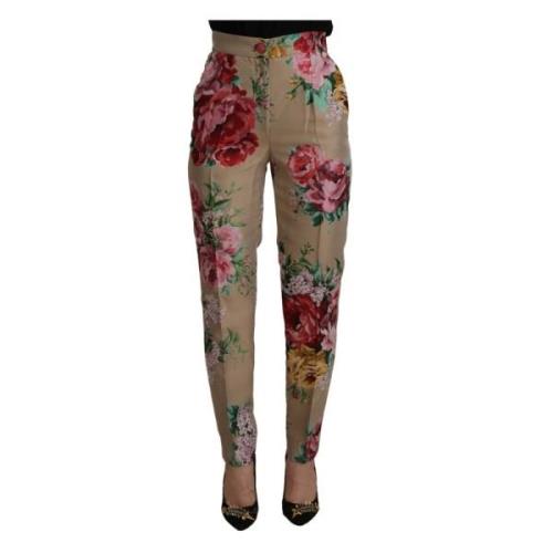 Bloemen hoge taille broek Dolce & Gabbana , Beige , Dames