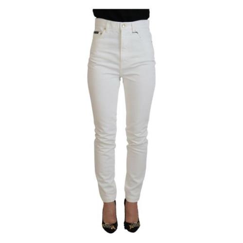 Off White Skinny Denim Jeans met Hoge Taille Dolce & Gabbana , White ,...