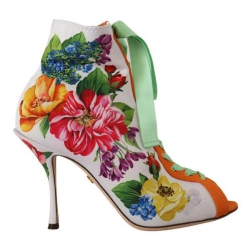 Hoge Laarzen met Multicolor Bloemenprint Dolce & Gabbana , White , Dam...
