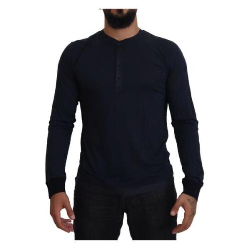 Blauwe Katoenen Knopen Crewneck Trui Dolce & Gabbana , Blue , Heren