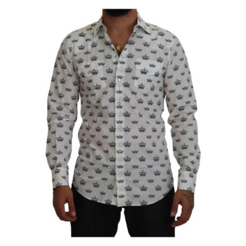 Witte Crown Print Slim Fit Katoenen Overhemd Dolce & Gabbana , White ,...