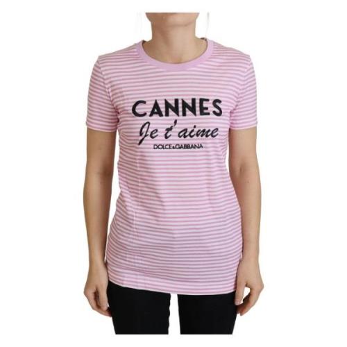 Wit Roze Cannes Exclusieve T-shirt Dolce & Gabbana , White , Dames