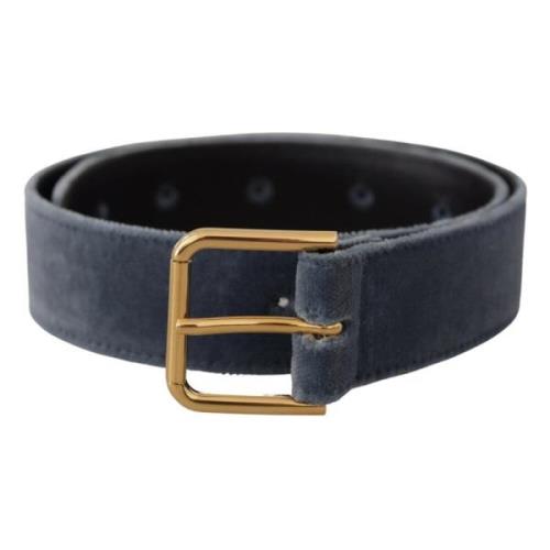 Marineblauwe Velvet Gouden Metalen Logo Taille Gesp Riem Dolce & Gabba...