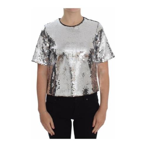 Zilveren Pailletten Blouse T-shirt met ronde hals Dolce & Gabbana , Gr...