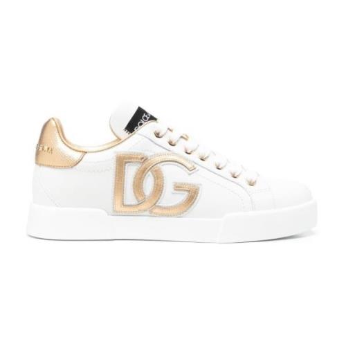 DG-Versierde Lage Sneakers Dolce & Gabbana , White , Dames