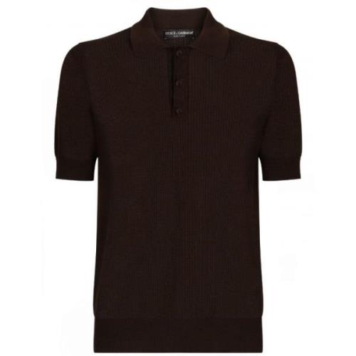 Chocoladebruine Gebreide Polo Shirt Dolce & Gabbana , Brown , Heren
