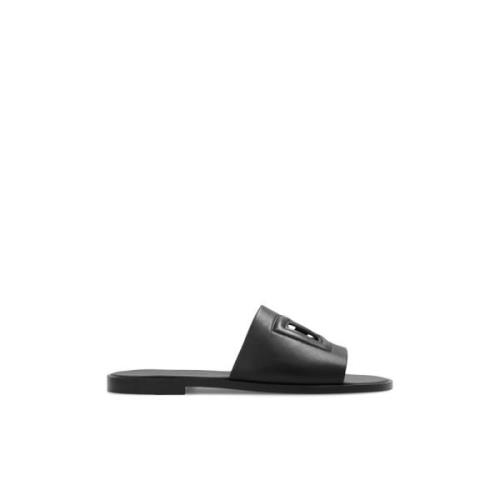 Leren slippers met logo Dolce & Gabbana , Black , Heren