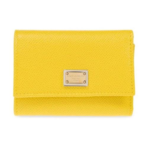 Leren portemonnee met logo Dolce & Gabbana , Yellow , Dames