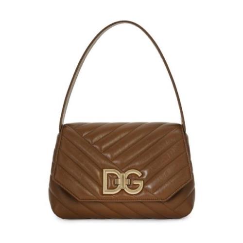 Logo-Gesp Gewatteerde Leren Tas Dolce & Gabbana , Brown , Dames