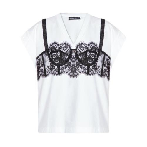 T-shirt met bralette-details Dolce & Gabbana , White , Dames