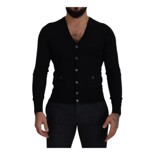 Klassieke Zwarte Wol Cardigan Sweater Dolce & Gabbana , Black , Heren