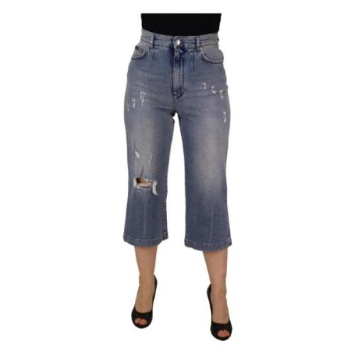 Blauwe Hoge Taille Geknipte Denim Jeans Dolce & Gabbana , Blue , Dames