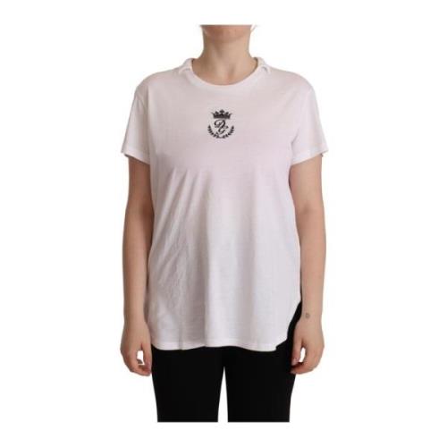 Witte DG Crown Print Kraag T-shirt Dolce & Gabbana , White , Dames