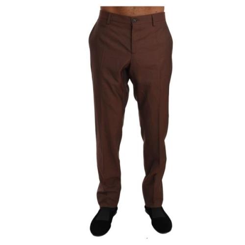 Bruine Wol Zijden Formele Broek Dolce & Gabbana , Brown , Heren