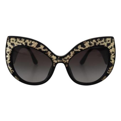 Zwarte Gouden Paillet Vlinder Gepolariseerde Zonnebril Dolce & Gabbana...