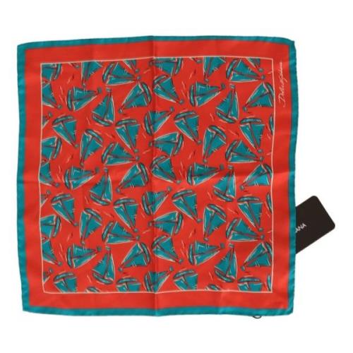 Oranje Bootprint Zijden Zakdoek Sjaal Dolce & Gabbana , Red , Heren