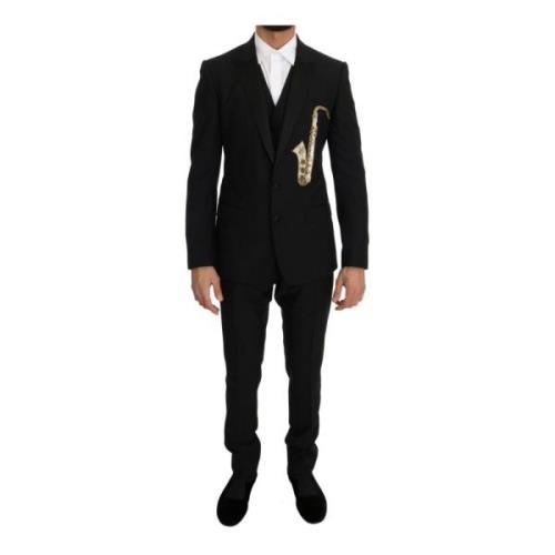 Zwart Wool Silk Saxophone Slim Fit Suit Dolce & Gabbana , Black , Here...