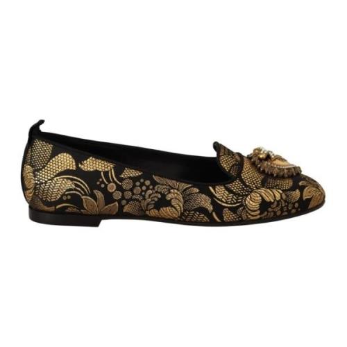 Zwarte en Gouden Loafers met Hartversiering Dolce & Gabbana , Yellow ,...