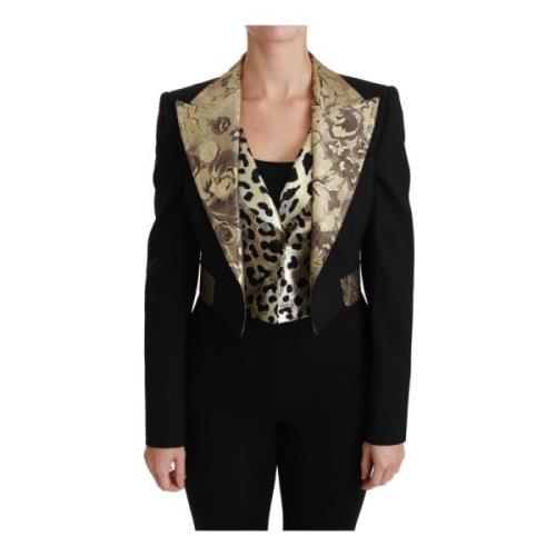 Zwarte Jacquard Wol Jas met Vest Dolce & Gabbana , Black , Dames