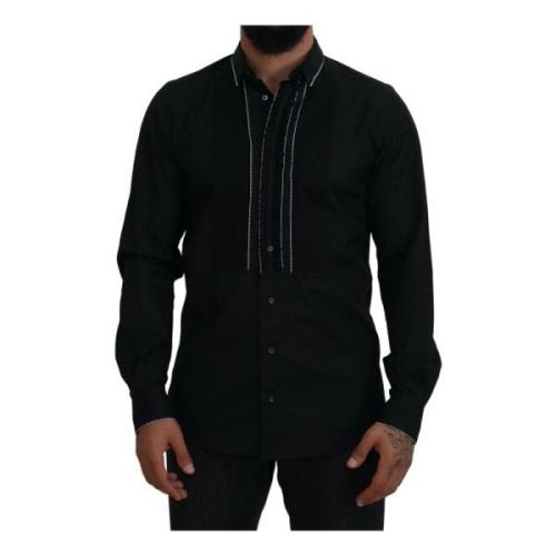 Zwarte Slim Fit Katoenen Overhemd Dolce & Gabbana , Black , Heren