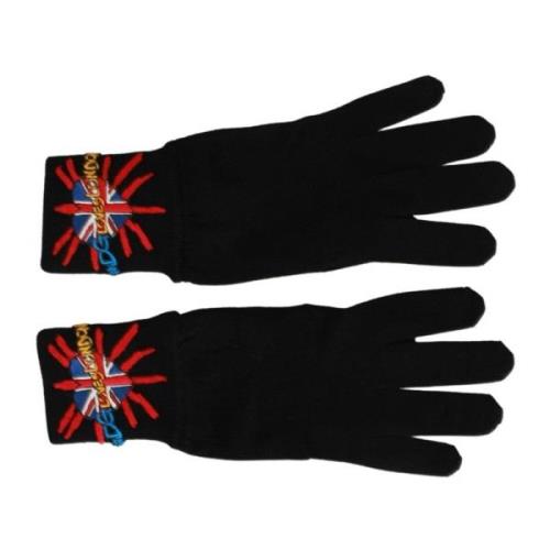 Zwarte Unisex Wol Handschoenen met Logo Borduursel Dolce & Gabbana , B...