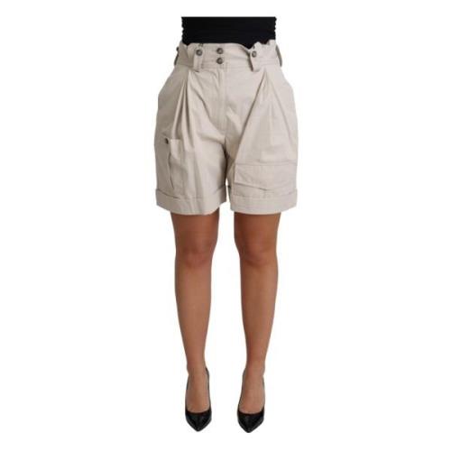 Hooggetailleerde Geplooide Shorts Dolce & Gabbana , Beige , Dames