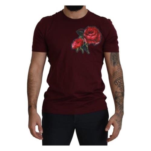 Bordeaux Roses Crewneck T-shirt Dolce & Gabbana , Red , Heren