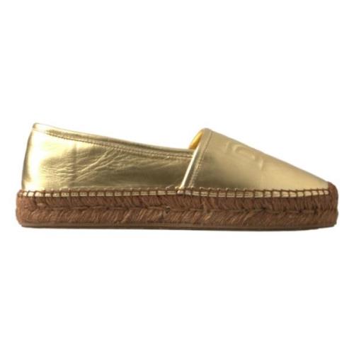Gouden Leren Loafers Platte Espadrilles Schoenen Dolce & Gabbana , Yel...