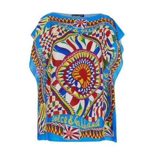 Carretto-Print Zijden Blouse Dolce & Gabbana , Multicolor , Dames