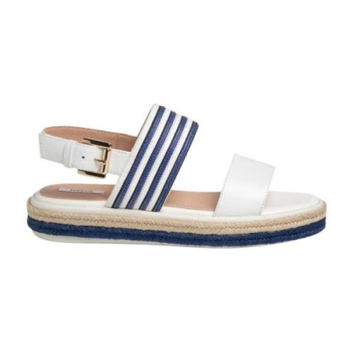 Witte Blauwe Casual Platte Sandalen Geox , White , Dames