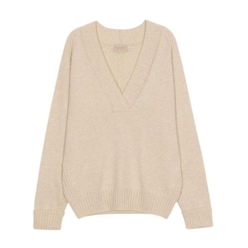 Beige Wrap Jersey met Diepe V-Hals en Ribdetails John Smedley , Beige ...