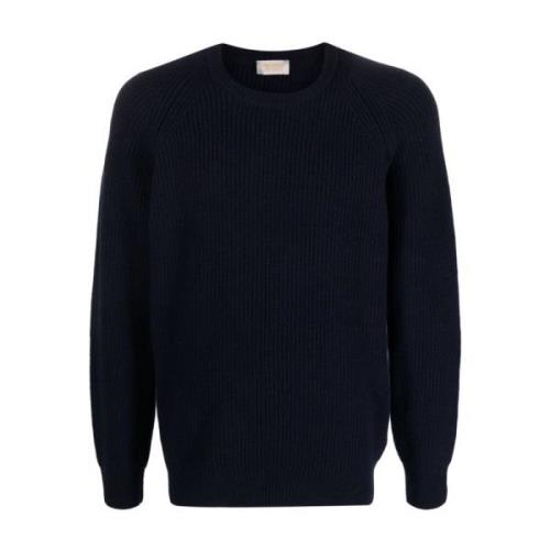 Blauwe Ribgebreide Crewneck Trui John Smedley , Blue , Heren