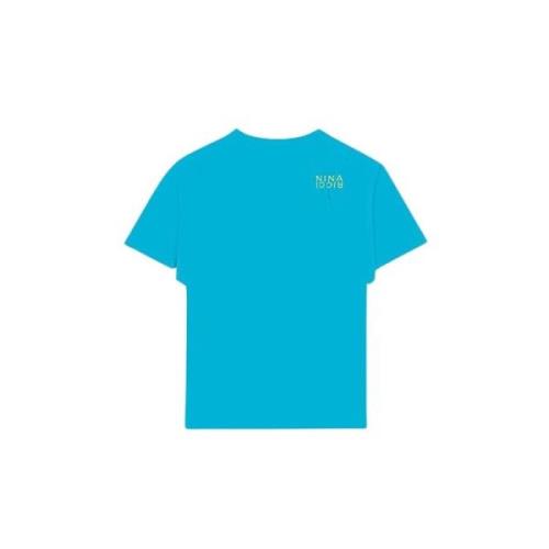 Blauw Katoenen Jersey T-Shirt met Borduursel Nina Ricci , Blue , Dames