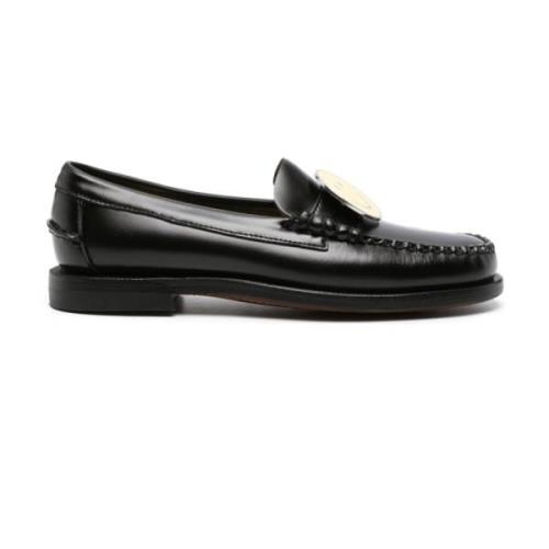 Zwarte Smiley Face Leren Loafers Sebago , Black , Dames