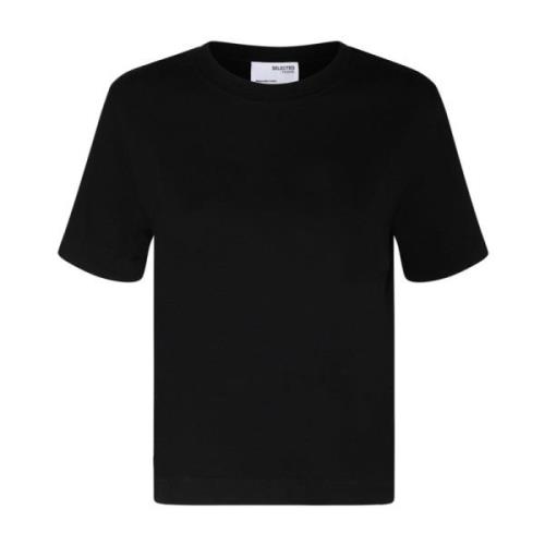 Zwart Katoenen T-Shirt, Biologisch, Boxy Fit Selected Femme , Black , ...
