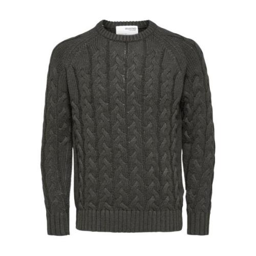 Slhbill LS Knit Cable Crew Neck W - 16086658 Selected Homme , Gray , H...