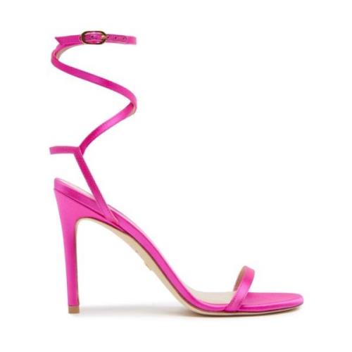 Fuchsia Satijnen Hoge Hak Sandalen Stuart Weitzman , Pink , Dames