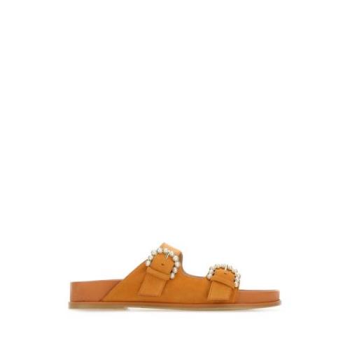 Oranje Suède Piper Platte Sandalen Stuart Weitzman , Orange , Dames