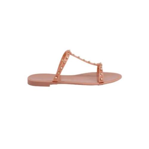 Roze rubberen platte sandalen met parel studs Stuart Weitzman , Pink ,...