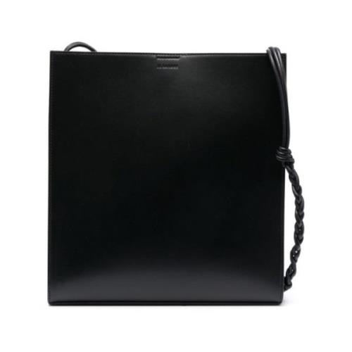 Zwarte Leren Schoudertas voor Heren Jil Sander , Black , Heren