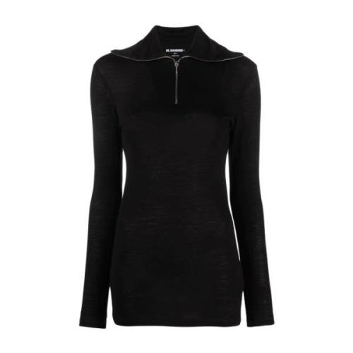 Katoenen gebreide top met lange mouwen en ritssluiting Jil Sander , Bl...