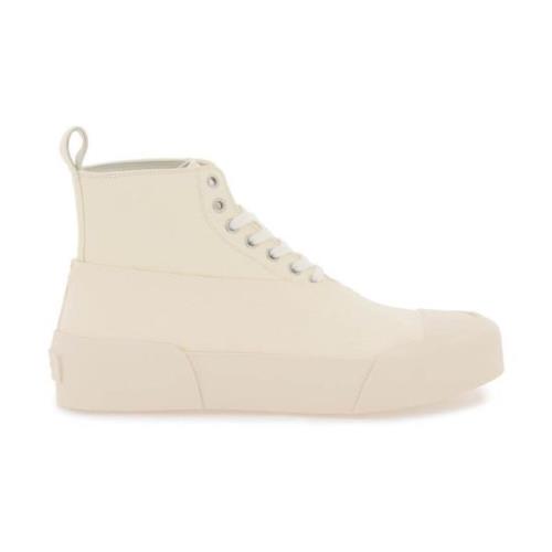 Leren High-Top Sneakers met Suede Paneel Jil Sander , White , Dames