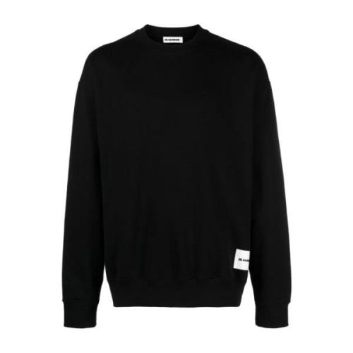 Zwarte Sweaters met Logo Patch Jil Sander , Black , Heren