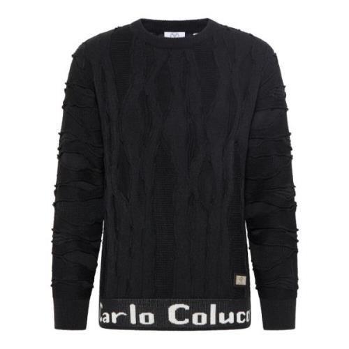 Jacquard Pullover Sweater Carlo Colucci , Black , Heren