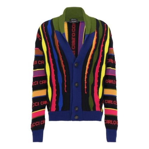 Unieke Geknoopte Cardigan Carlo Colucci , Blue , Heren